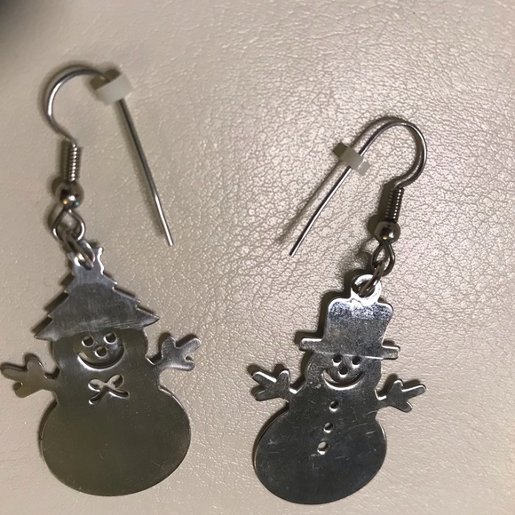 Silver Mr & Mrs Snowman Dangly Earrings - Picture 2 of 5